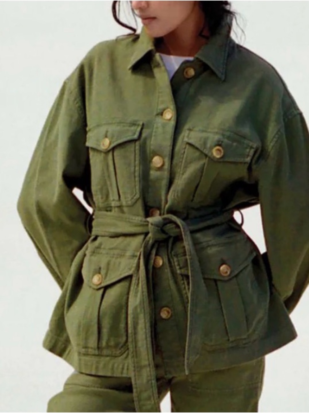 Faherty Women’s Utility Jacket Army Green Belted Pockets Sz XS